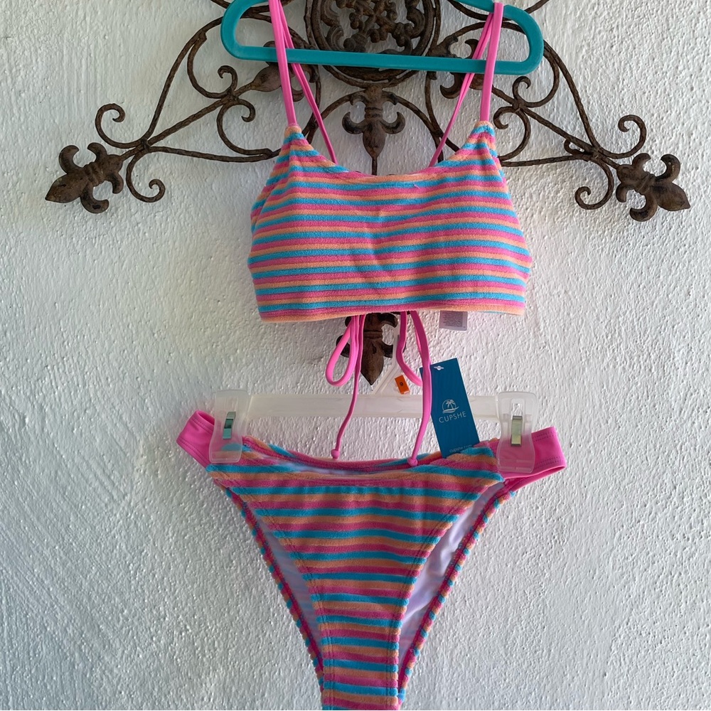 Barbie style terry striped bikini swimsuit NWT